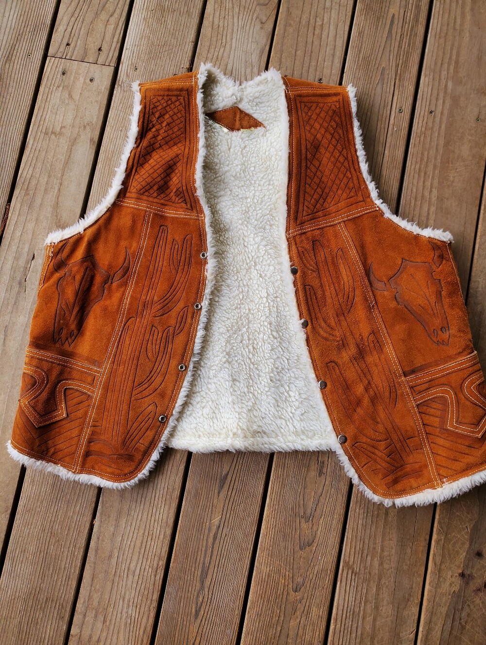 Vintage Men's Suede Shearling Western Vest - Tan